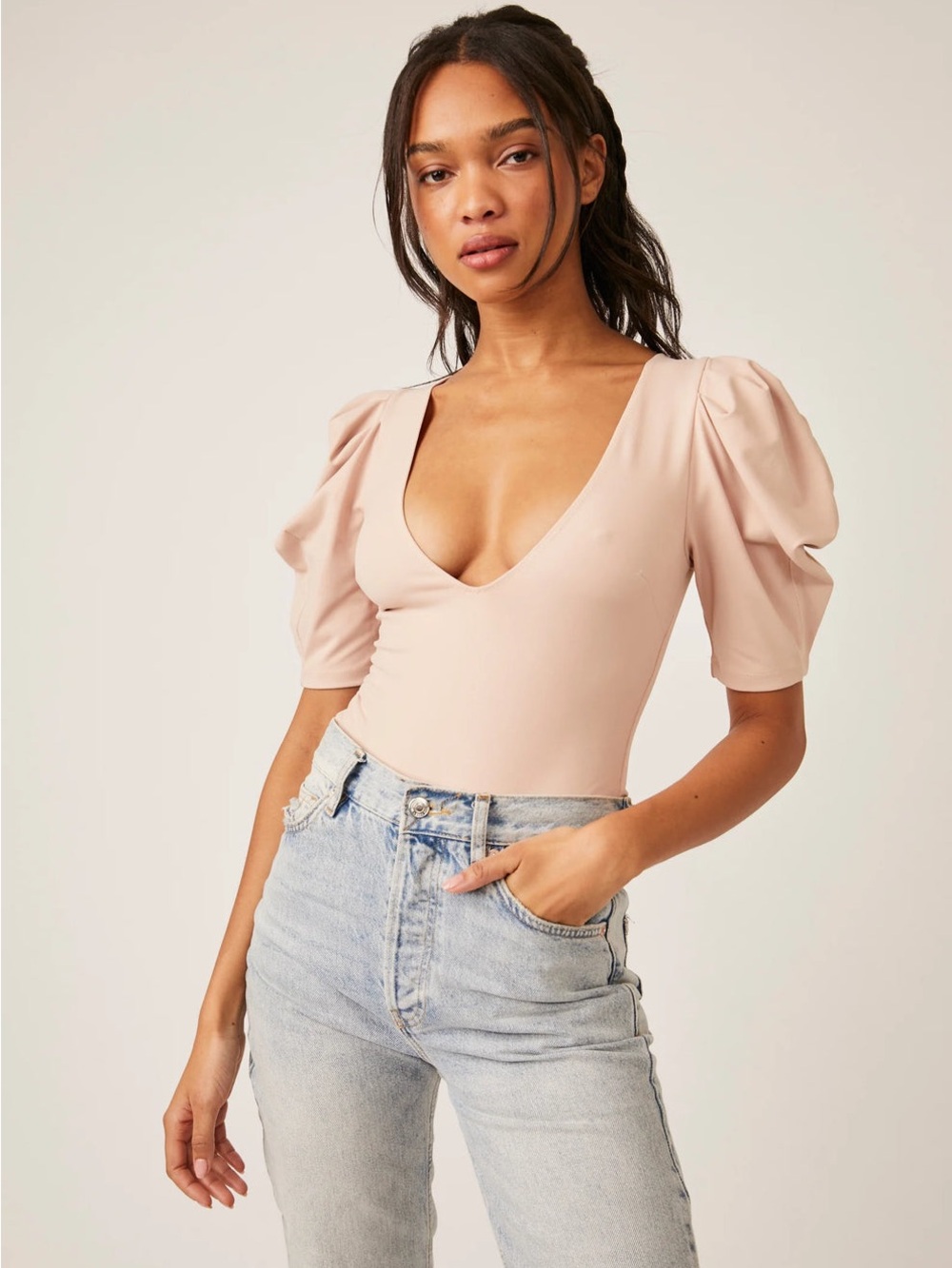 Free People Va Va Voop Bodysuit, Taupe, Women’s XS